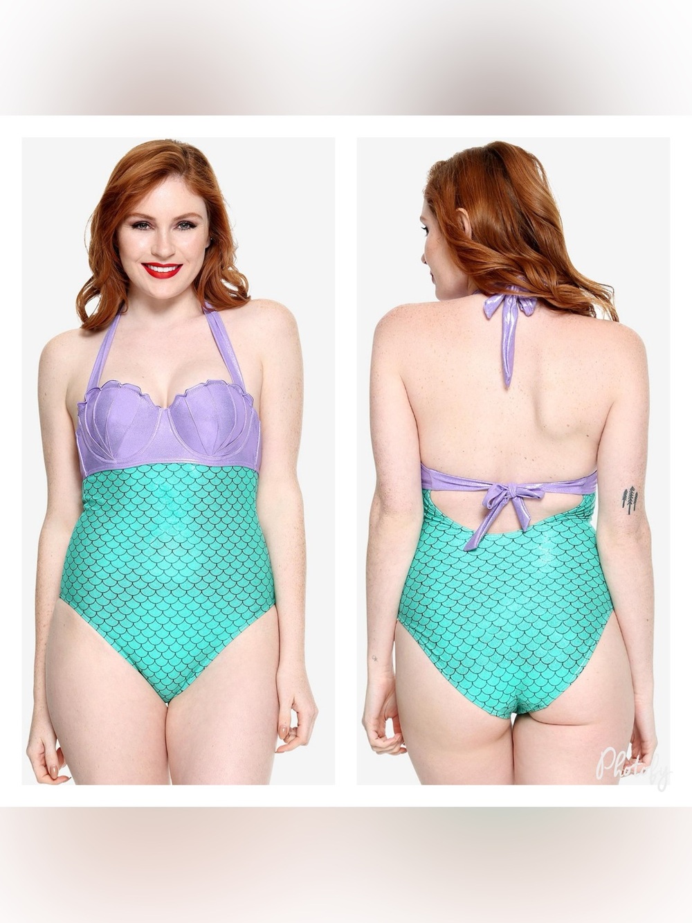 Disney The Little Mermaid Ariel One Piece Swimsuit Halter Tie Scallop Sz M